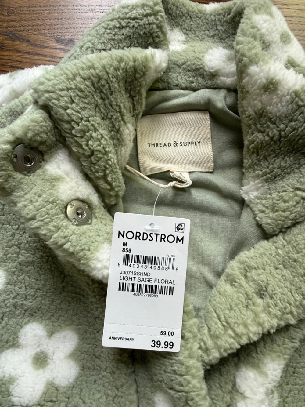 Thread & Supply Light Sage Floral Fleece Jacket - Picture 2 of 2